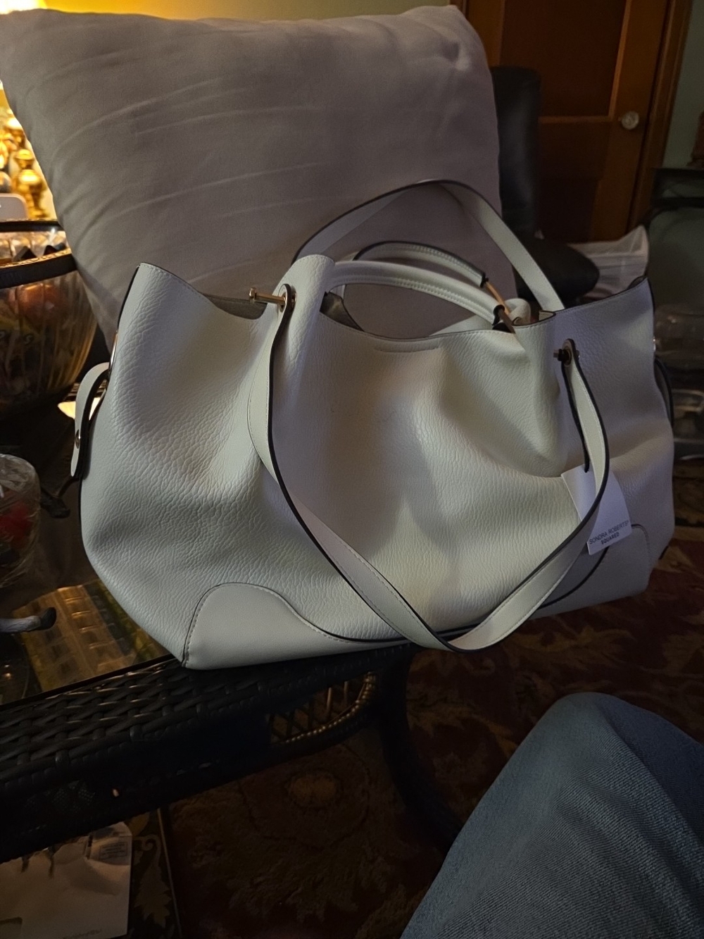 Sondra Roberts White Pebbled Leather Tote